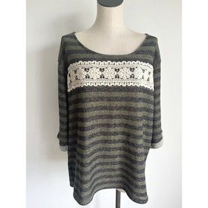 Altar'd State Floral Lace Top Green Striped Top Size Medium